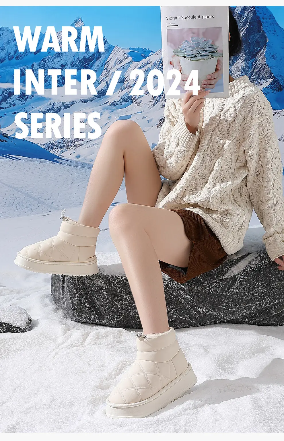Women Winter Plush Warm Cotton Slippers Cream — feature 19
