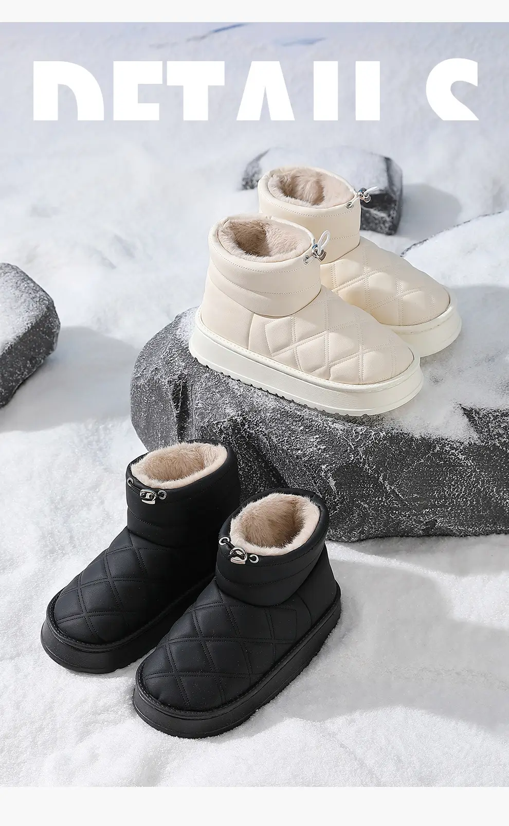 Women Winter Plush Warm Cotton Slippers Cream — feature 20