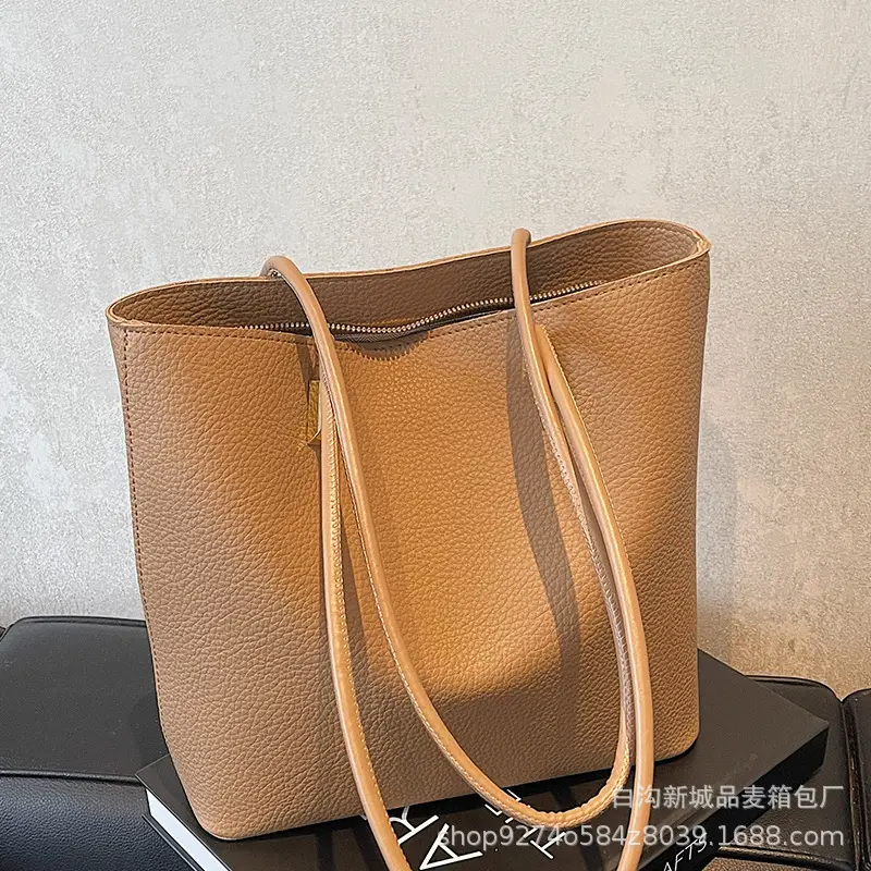 Women's Tan Crossbody Tote Bag with Gold Handles - Image 6
