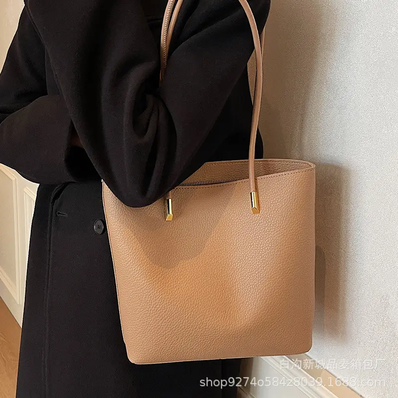 Women's Tan Crossbody Tote Bag with Gold Handles - Image 7