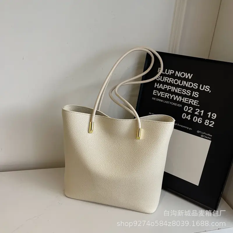 Women's Tan Crossbody Tote Bag with Gold Handles - Image 2