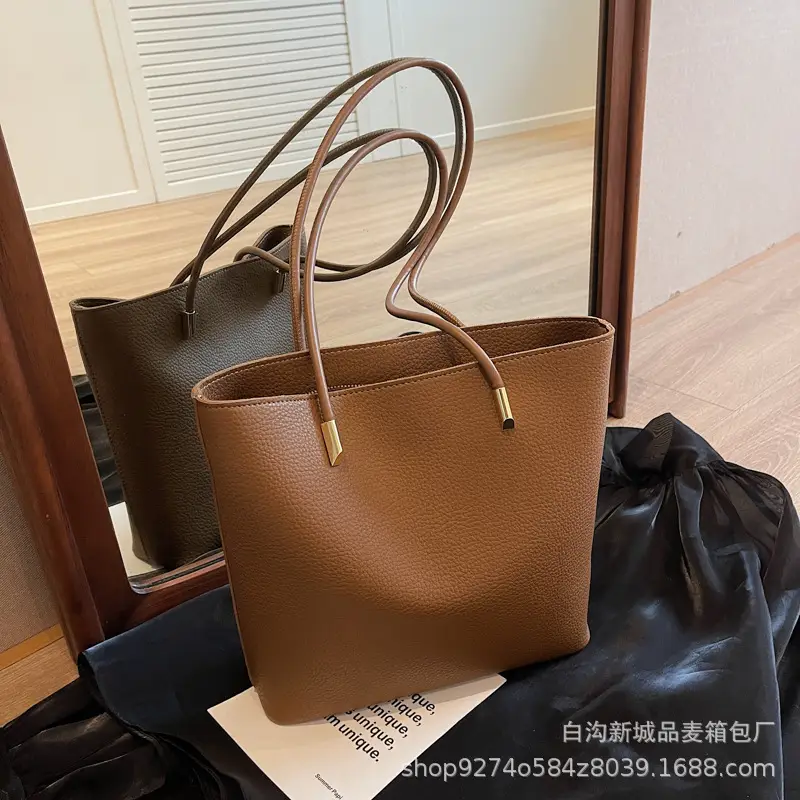 Women's Tan Crossbody Tote Bag with Gold Handles - Image 3