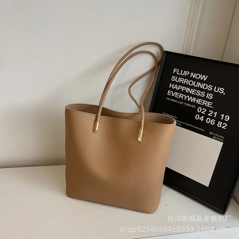 Women's Tan Crossbody Tote Bag with Gold Handles - Image 4