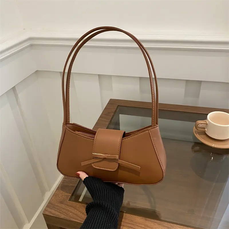 Korean Style Bow Bag for Girls Brown Shoulder Commuter