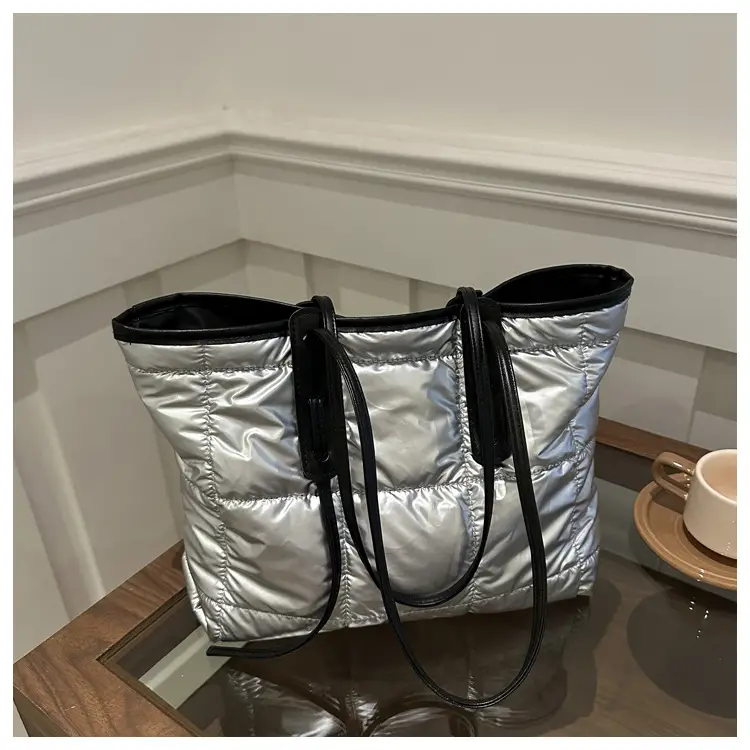 Black Cotton Padded Shoulder Bag Large Capacity - Image 2
