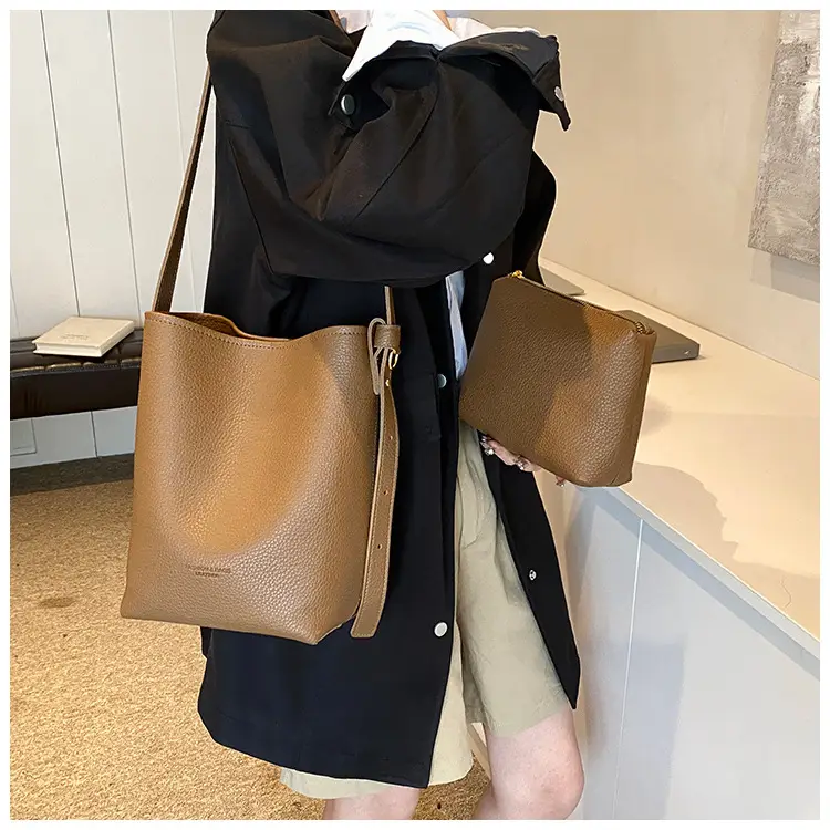 2025 Women's Soft Leather Bucket Bag Single Shoulder Crossbody Set — feature 23