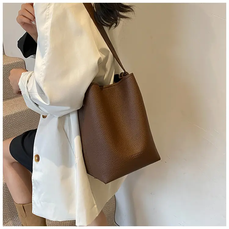 2025 Women's Soft Leather Bucket Bag Single Shoulder Crossbody Set — feature 26