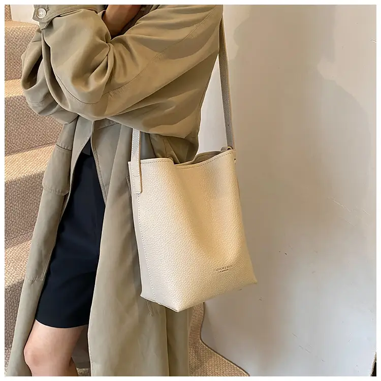 2025 Women's Soft Leather Bucket Bag Single Shoulder Crossbody Set — feature 32