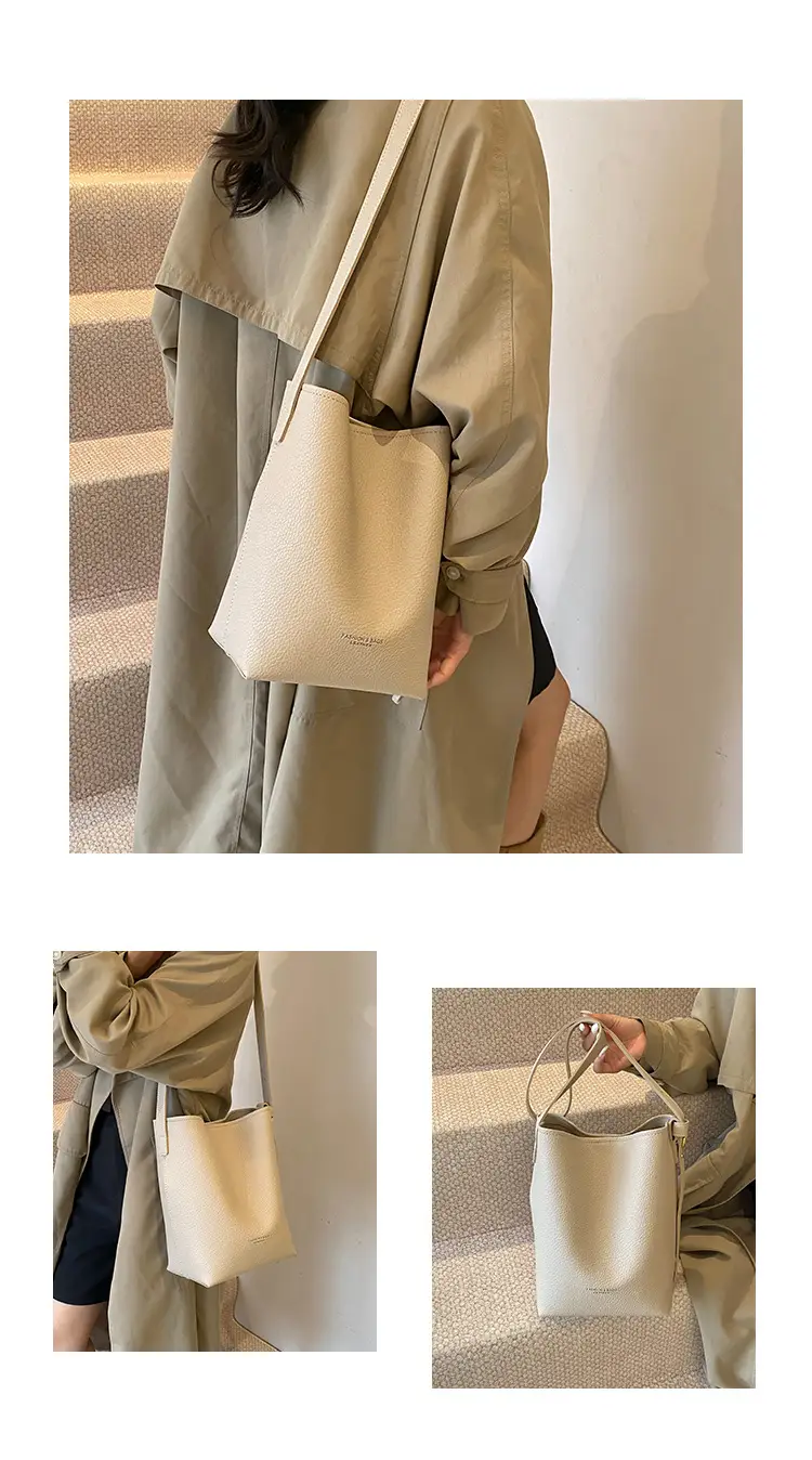 2025 Women's Soft Leather Bucket Bag Single Shoulder Crossbody Set — feature 5