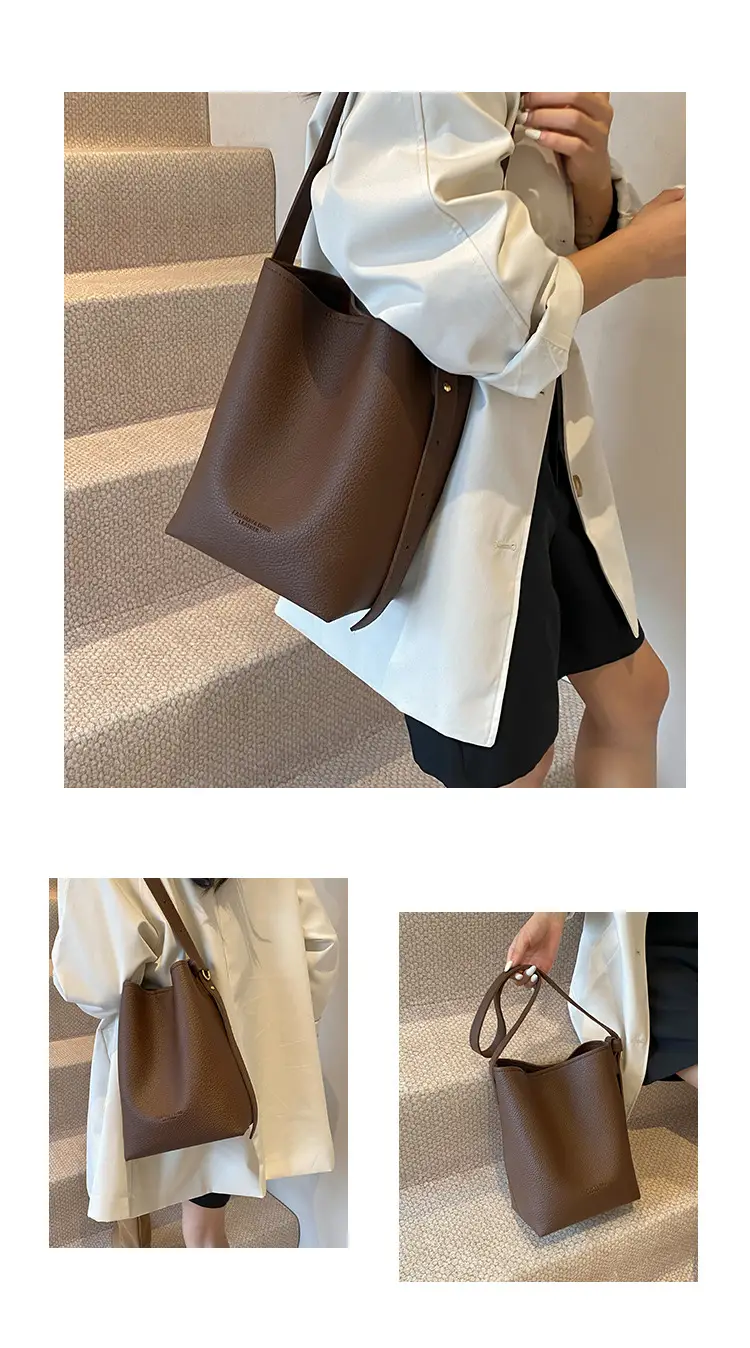 2025 Women's Soft Leather Bucket Bag Single Shoulder Crossbody Set — feature 6