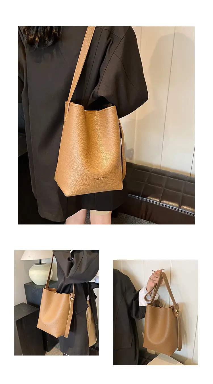 2025 Women's Soft Leather Bucket Bag Single Shoulder Crossbody Set — feature 7