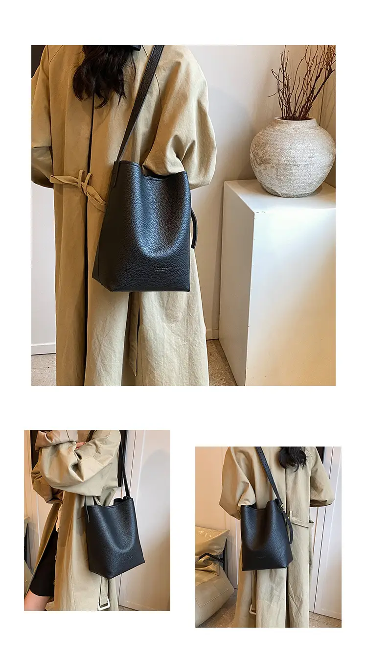 2025 Women's Soft Leather Bucket Bag Single Shoulder Crossbody Set — feature 8