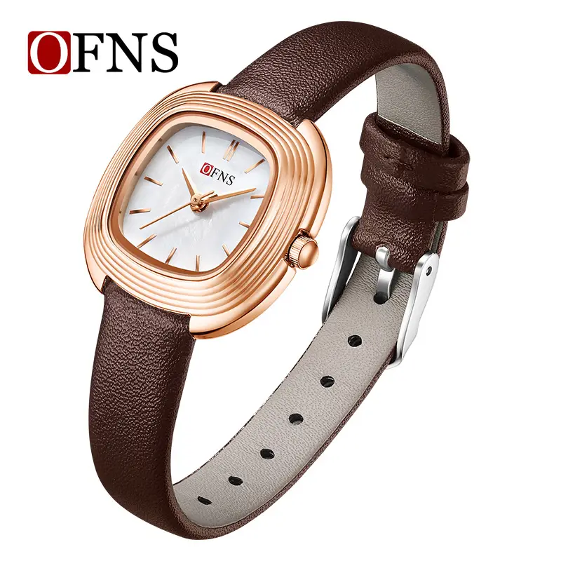 Women's Brown Leather Quartz Watch Small Square Plate