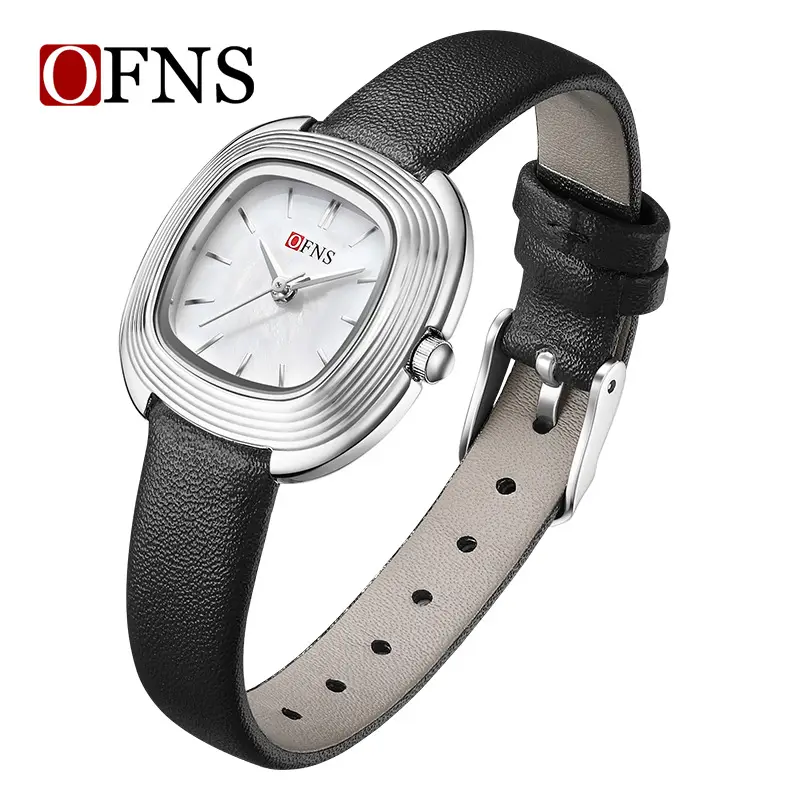Women's Brown Leather Quartz Watch Small Square Plate