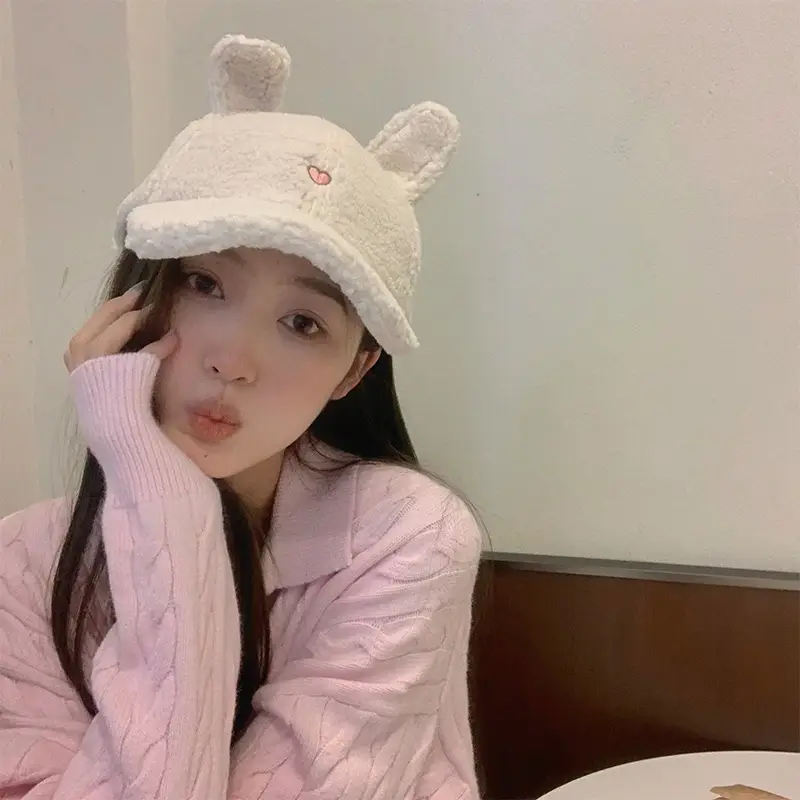 Women Wool Bunny Cap Autumn Winter Warm Plush - Image 8
