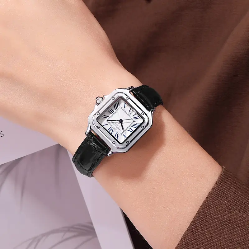 MT Women's Square Watch Leather Strap Waterproof Elegant Fashion - Image 6