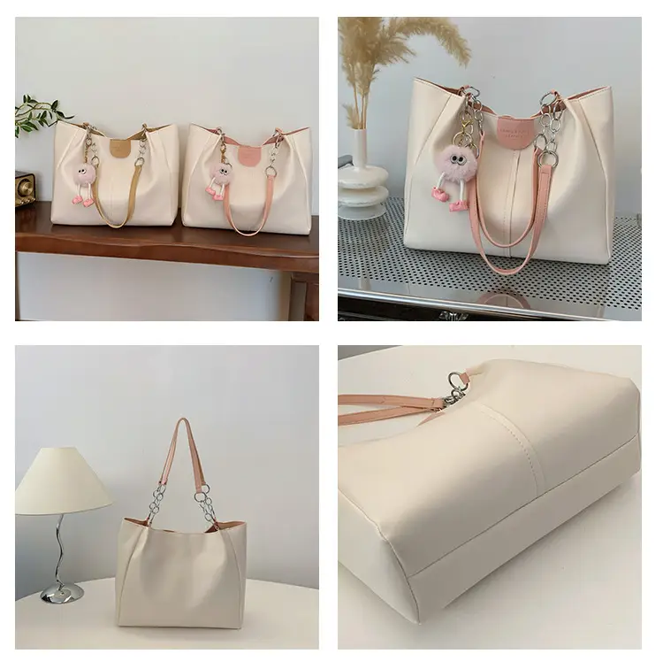 Women's Cream Textile Shoulder Tote Bag Large Capacity — feature 10