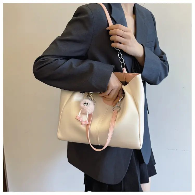Women's Cream Textile Shoulder Tote Bag Large Capacity — feature 12