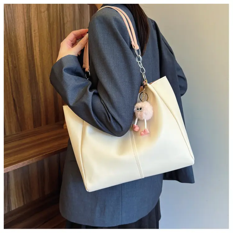Women's Cream Textile Shoulder Tote Bag Large Capacity — feature 13