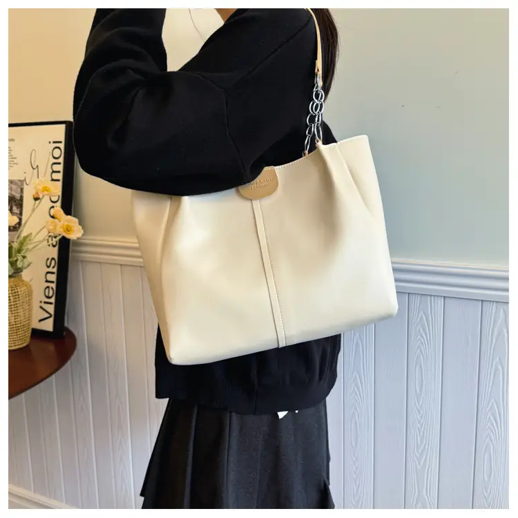 Women's Cream Textile Shoulder Tote Bag Large Capacity — feature 15