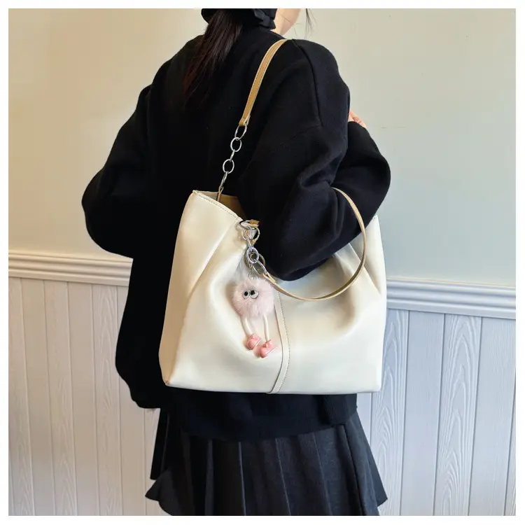 Women's Cream Textile Shoulder Tote Bag Large Capacity — feature 16