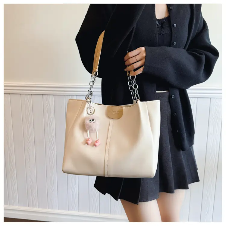 Women's Cream Textile Shoulder Tote Bag Large Capacity — feature 17