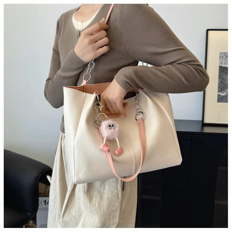 Women's Cream Textile Shoulder Tote Bag Large Capacity — feature 18
