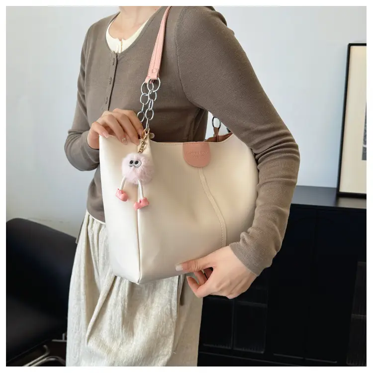 Women's Cream Textile Shoulder Tote Bag Large Capacity — feature 19