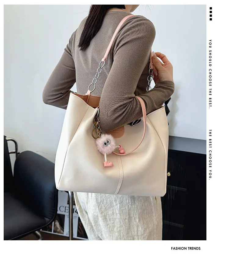 Women's Cream Textile Shoulder Tote Bag Large Capacity — feature 2