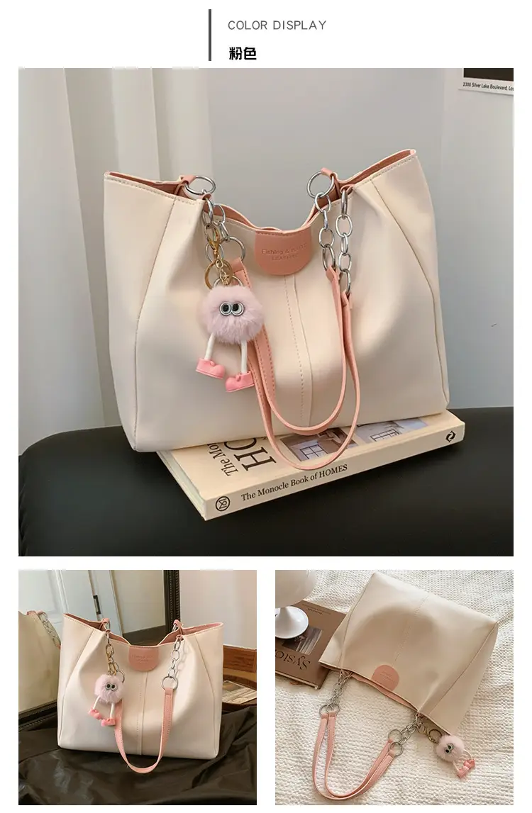 Women's Cream Textile Shoulder Tote Bag Large Capacity — feature 21