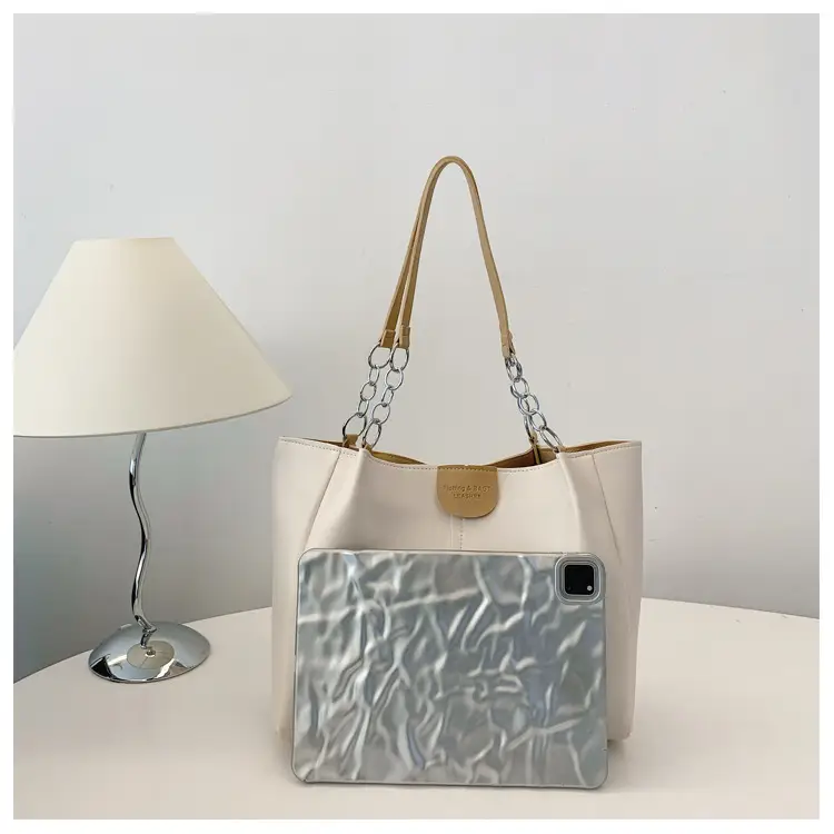 Women's Cream Textile Shoulder Tote Bag Large Capacity — feature 9