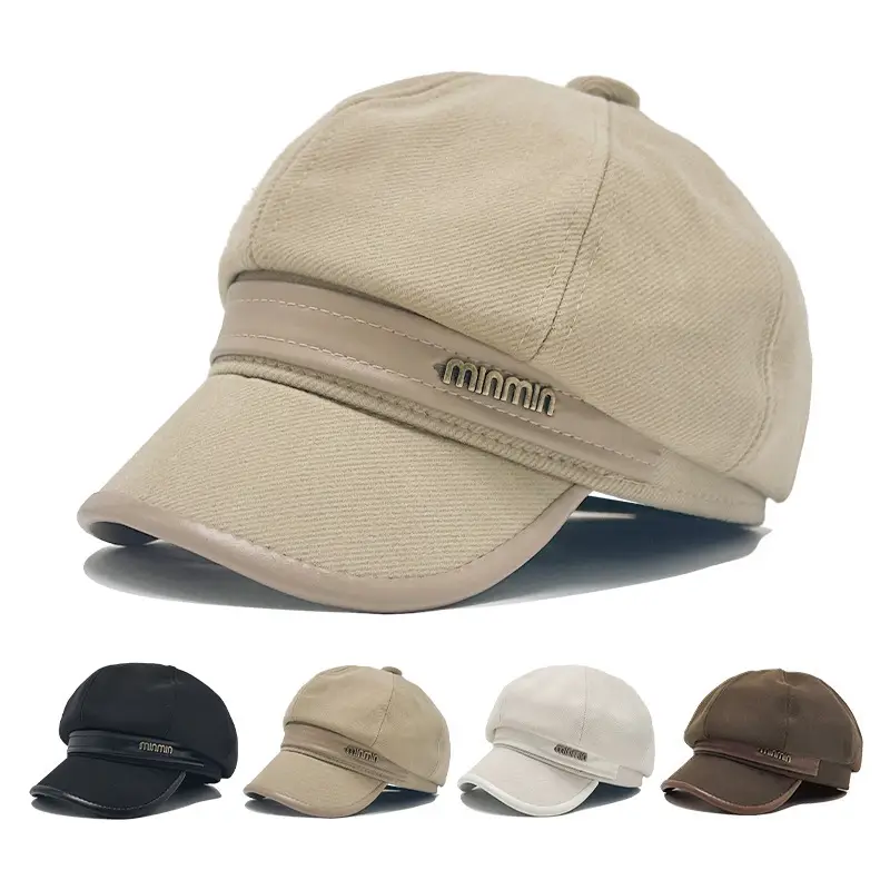 Men British Style Octagonal Cap Autumn Winter Beige Brown - Image 5