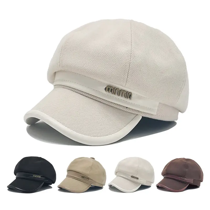 Men British Style Octagonal Cap Autumn Winter Beige Brown - Image 9