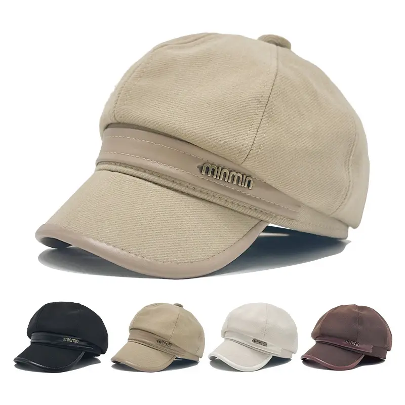 Men British Style Octagonal Cap Autumn Winter Beige Brown — feature 1