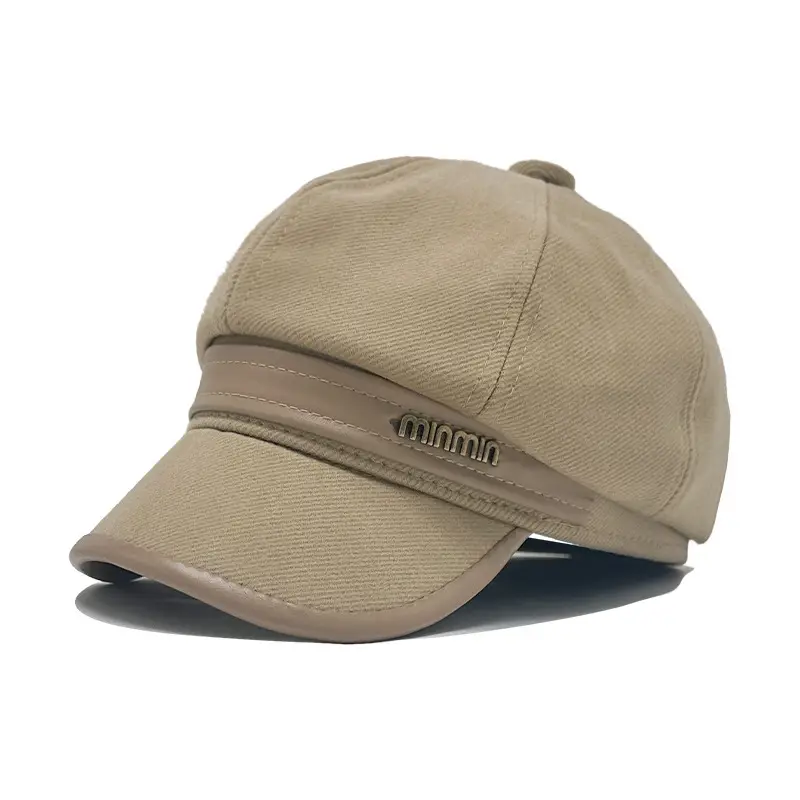 Men British Style Octagonal Cap Autumn Winter Beige Brown - Image 3