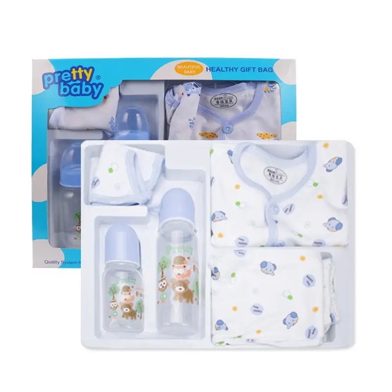New Baby Bottle Set, Newborn Wide-Mouth Bottle Gift Box, Four-Piece Set, Anti-Fall, Anti-Flatulence Plastic Pp Bottle