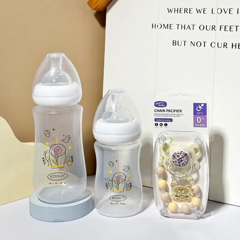 New Baby Bottle Set, Newborn Wide-Mouth Bottle Gift Box, Four-Piece Set, Anti-Fall, Anti-Flatulence Plastic Pp Bottle