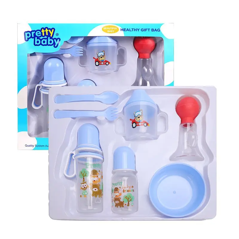 New Baby Bottle Set, Newborn Wide-Mouth Bottle Gift Box, Four-Piece Set, Anti-Fall, Anti-Flatulence Plastic Pp Bottle