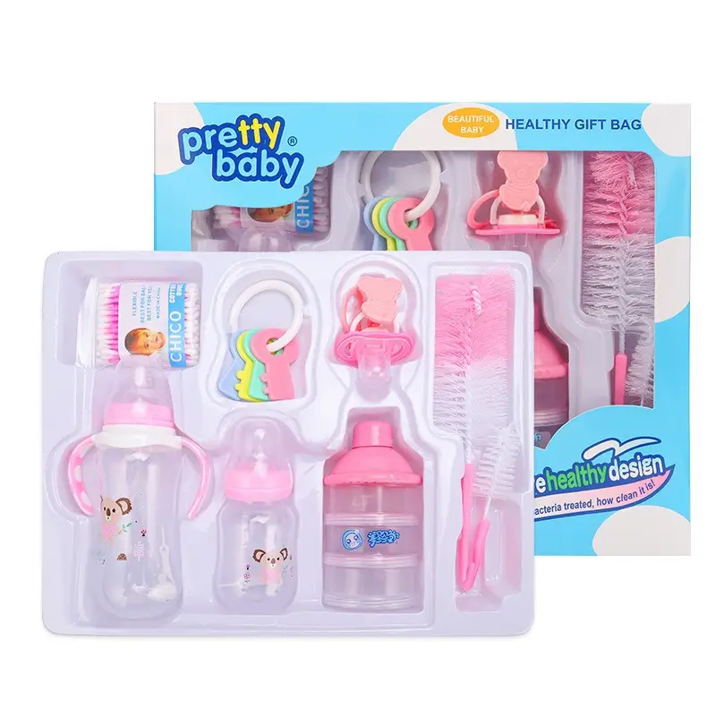 New Baby Bottle Set, Newborn Wide-Mouth Bottle Gift Box, Four-Piece Set, Anti-Fall, Anti-Flatulence Plastic Pp Bottle