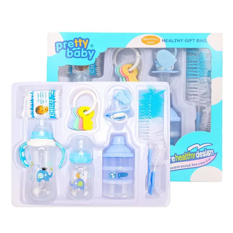 New Baby Bottle Set, Newborn Wide-Mouth Bottle Gift Box, Four-Piece Set, Anti-Fall, Anti-Flatulence Plastic Pp Bottle