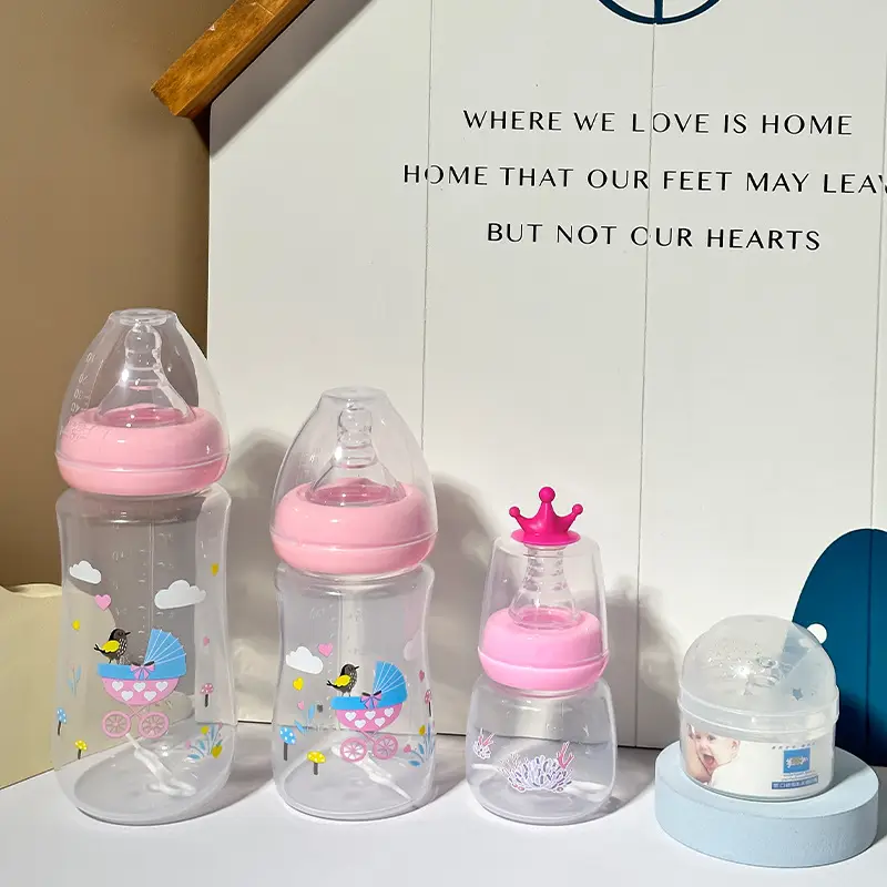 New Baby Bottle Set, Newborn Wide-Mouth Bottle Gift Box, Four-Piece Set, Anti-Fall, Anti-Flatulence Plastic Pp Bottle