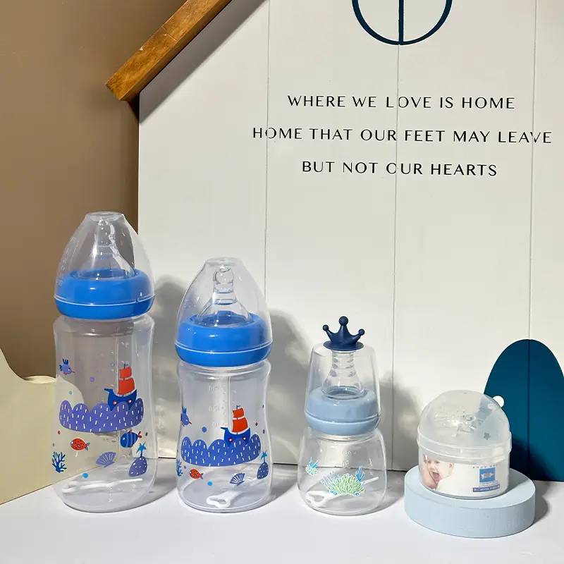 New Baby Bottle Set, Newborn Wide-Mouth Bottle Gift Box, Four-Piece Set, Anti-Fall, Anti-Flatulence Plastic Pp Bottle