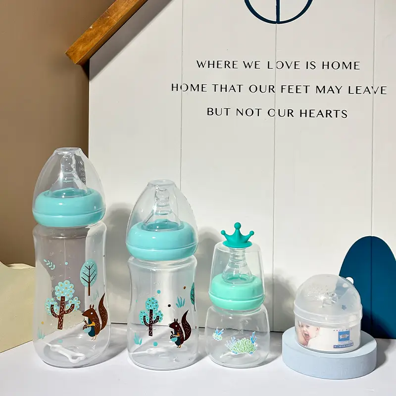 New Baby Bottle Set, Newborn Wide-Mouth Bottle Gift Box, Four-Piece Set, Anti-Fall, Anti-Flatulence Plastic Pp Bottle