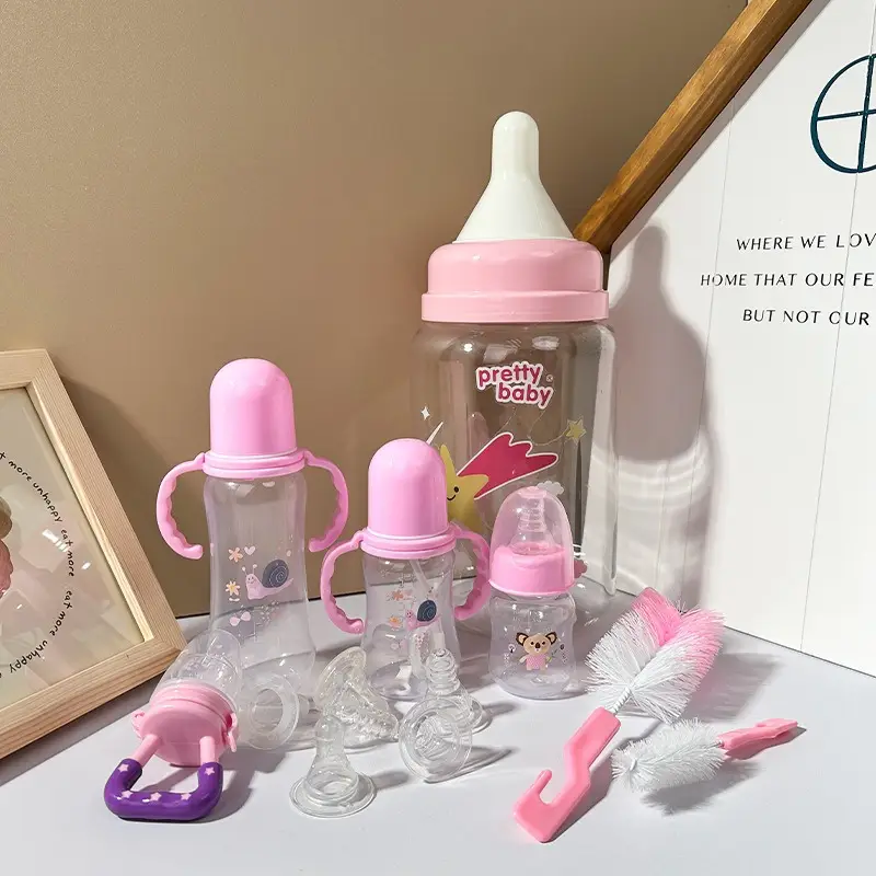 New Baby Bottle Set, Newborn Wide-Mouth Bottle Gift Box, Four-Piece Set, Anti-Fall, Anti-Flatulence Plastic Pp Bottle