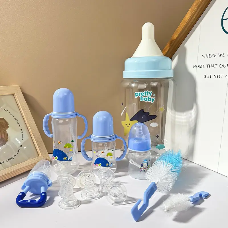 New Baby Bottle Set, Newborn Wide-Mouth Bottle Gift Box, Four-Piece Set, Anti-Fall, Anti-Flatulence Plastic Pp Bottle
