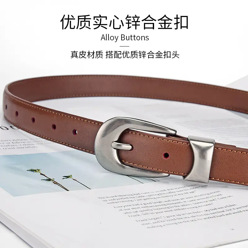 Women's Genuine Leather Pin Buckle Belt with Pants - Image 9