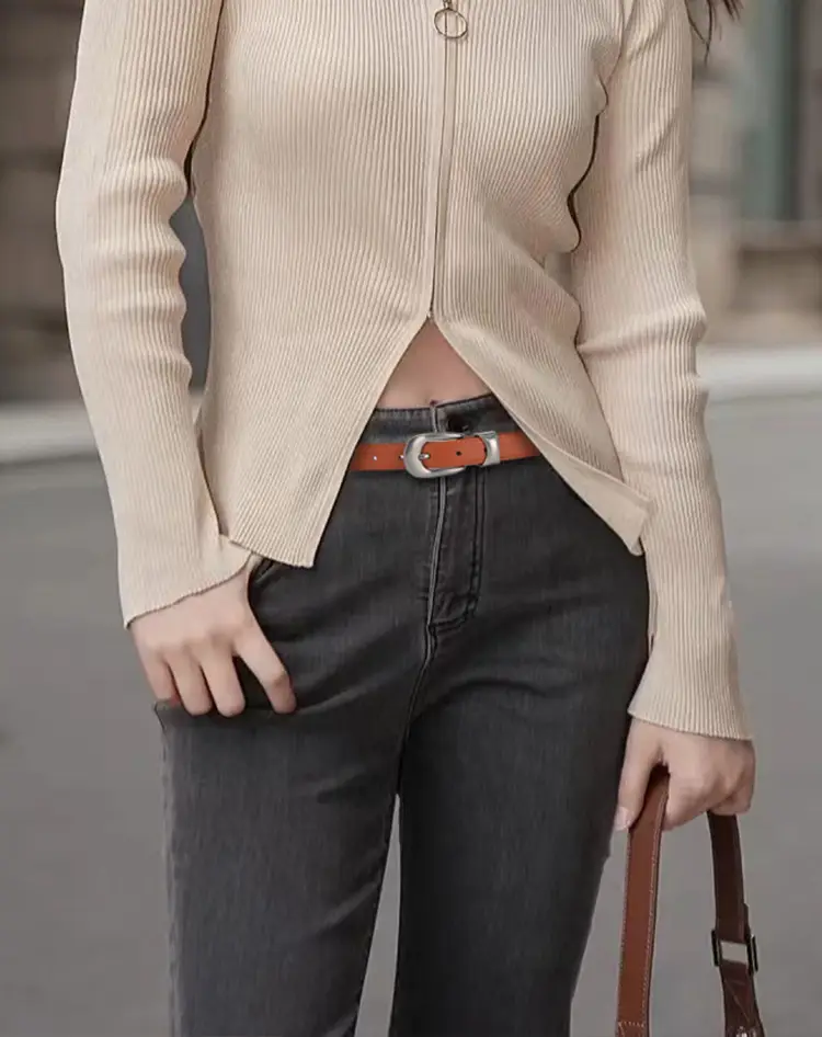 Women's Genuine Leather Pin Buckle Belt with Pants — feature 12