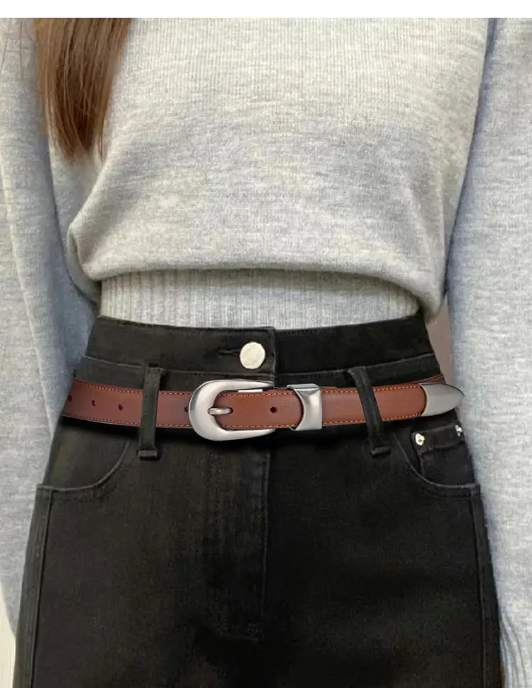 Women's Genuine Leather Pin Buckle Belt with Pants — feature 18
