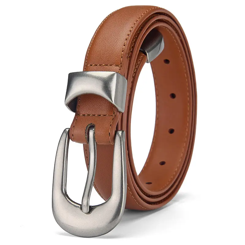 Women's Genuine Leather Pin Buckle Belt with Pants - Image 5