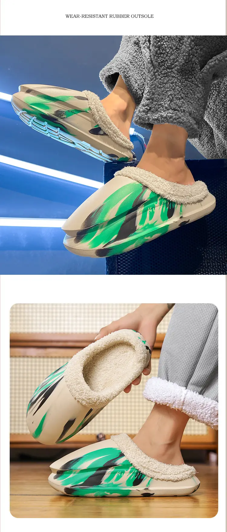 Cotton Slippers Men's Winter Baotou Room Interior Velvet Warm Plush Couple Slippers Thick Sole Dung Camouflage Coconut Shoes — feature 12